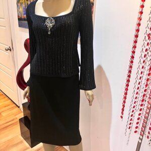 St John evening set skirt suit embellished paillettes sequined Large 12 crochet